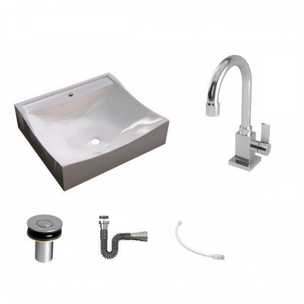 Kit Cuba Q440 com Torneira Luxo 1195 Metal e Válvula Click 1"B e Sifão Cromado e Flexível Compace - 2