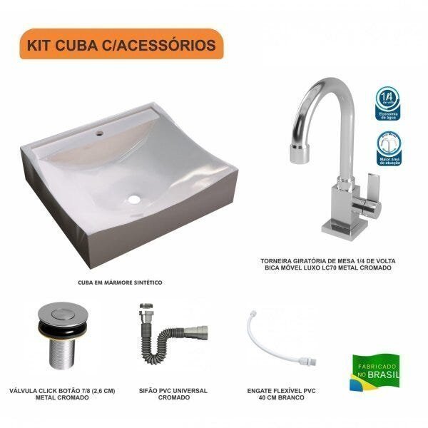 Kit Cuba Q440 com Torneira Luxo 1195 Metal e Válvula Click 1"B e Sifão Cromado e Flexível Compace - 3