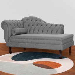Recamier Divan Sofá Moderno Larissa Lado Direito Linho Cinza - 1