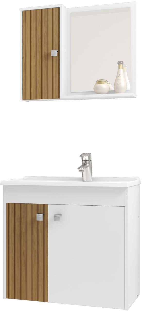 Gabinete Completo para Banheiro com Cuba e Espelheira Munique - Móveis Bechara Móveis Bechara Branco