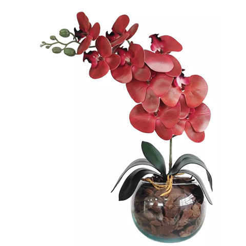 Arranjo Completo Decorativo Flores de Orquideas Vermelha e Vaso