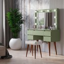 Ver imagem 3 de Penteadeira Camarim Com Banqueta 5 Gavetas 120cm Strass Patrimar Verde Alegrim