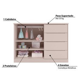 Cômoda Infantil Pérola com 4 Gavetas - Rosa - 3