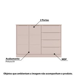 Cômoda Infantil Pérola com 4 Gavetas - Rosa - 2