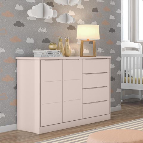 Cômoda Infantil Pérola com 4 Gavetas - Rosa