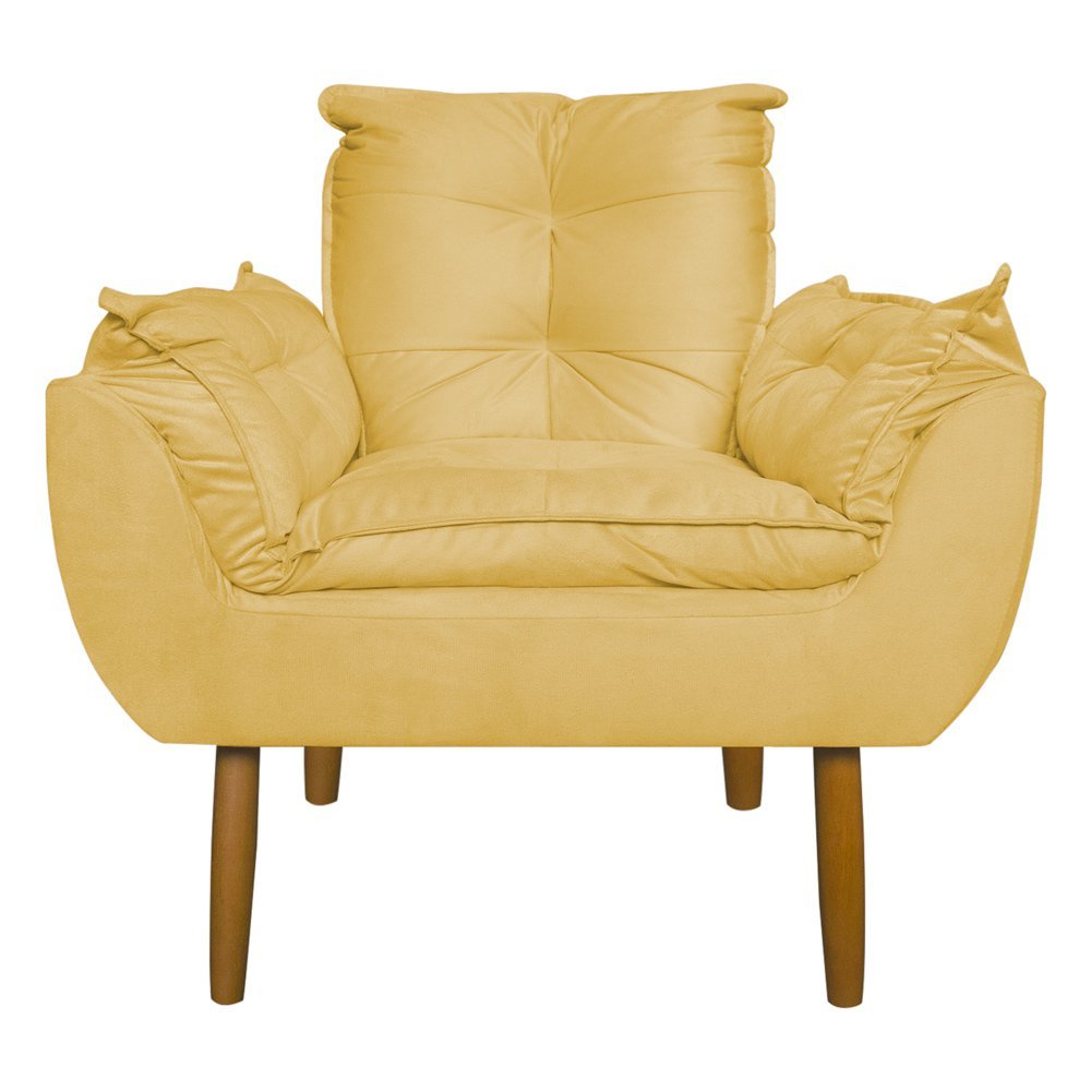 Conjunto Decorativo Poltrona com Puff Opala Suede Amarelo - Montanaris Decor MD MONTANARIS DECOR - 2