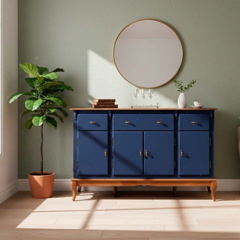 Balcão Linz 4 Portas 3 Gavetas Pés Luis Xv 99 X 175 X 45 Cm (a X L X P) - Cor Azul Petróleo/imbuia