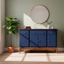 Ver imagem 1 de Balcão Linz 4 Portas 3 Gavetas Pés Luis Xv 99 X 175 X 45 Cm (a X L X P) - Cor Azul Petróleo/imbuia