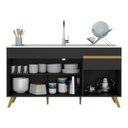 Ver imagem 4 de Balcão Cozinha Gabinete Pia 150cm 3 Portas 1 Gaveta Veneza Multimóveis V2072 Preto/dourado