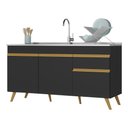 Ver imagem 1 de Balcão Cozinha Gabinete Pia 150cm 3 Portas 1 Gaveta Veneza Multimóveis V2072 Preto/dourado