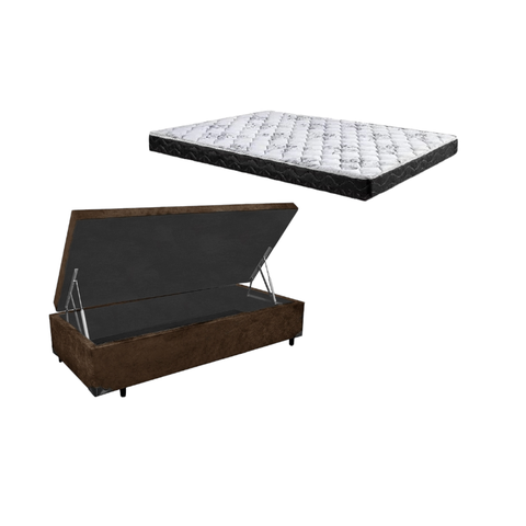 Cama Box Baú Solteiro Conforto Suede Marrom + Colchão Solteiro Conforto Espuma D33 com Eps 26x88x188
