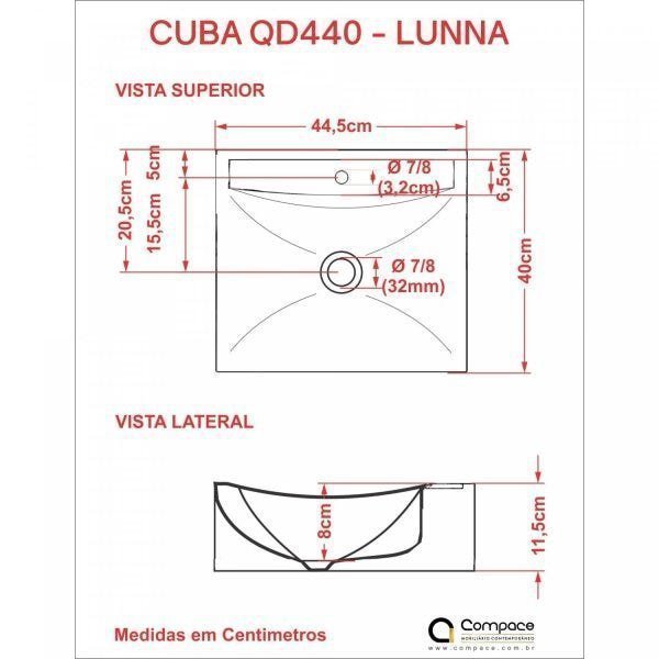 Kit Cuba Q440 com Torneira Luxo 1195 e Válvula Click 1"B Pol. Compace - 6