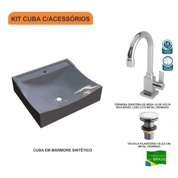 Kit Cuba Q440 com Torneira Luxo 1195 e Válvula Click 1"G Pol. Compace - 3
