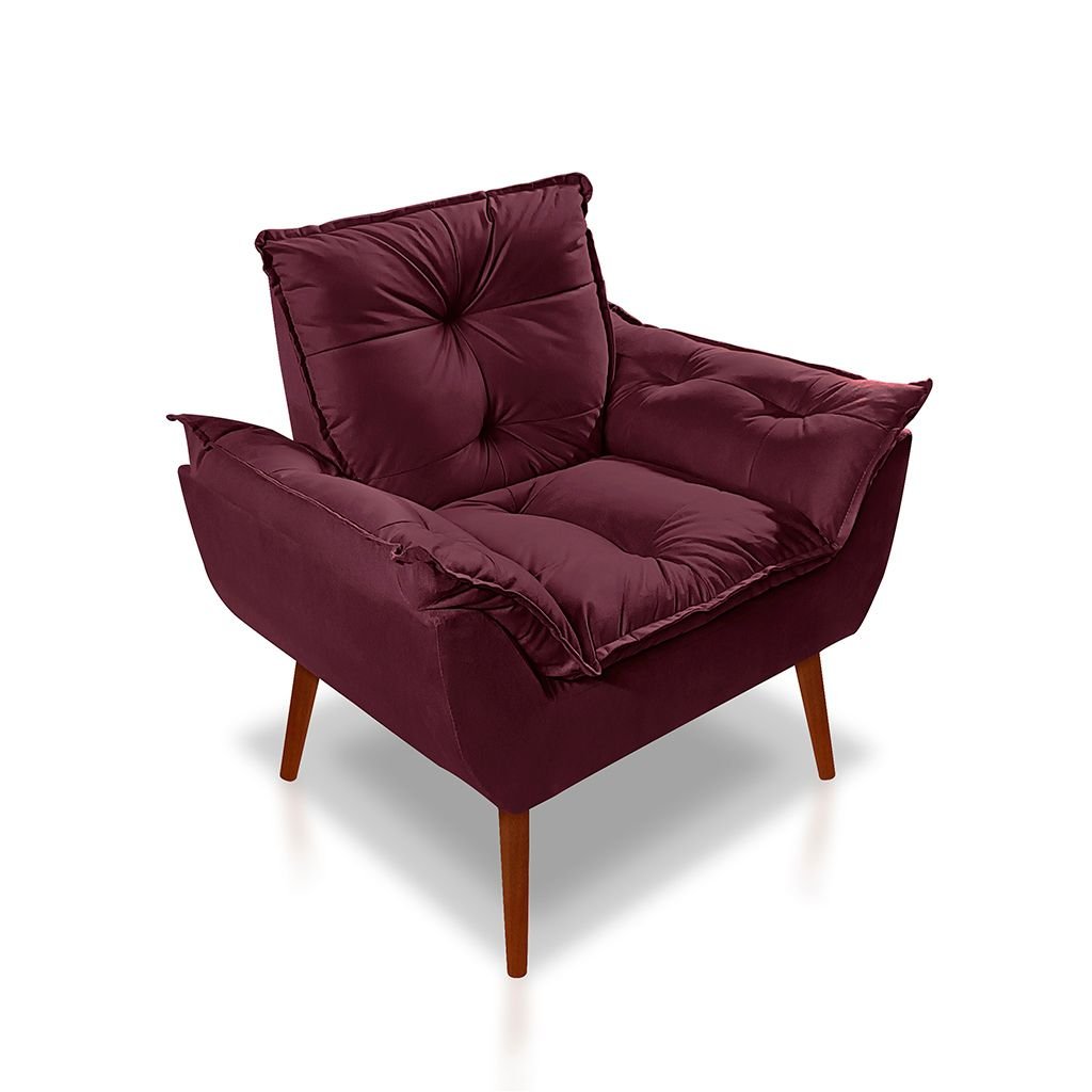 Poltrona Opala Suede Bordô para Sala, Quarto, Escritório, Recepções - Pandora Decor