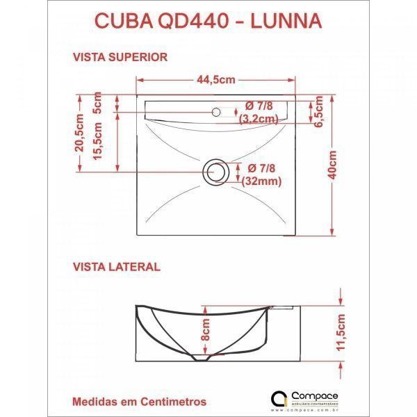 Kit Cuba Q440 com Torneira Luxo 1195 Metal 1/4 Volta Compace - 5