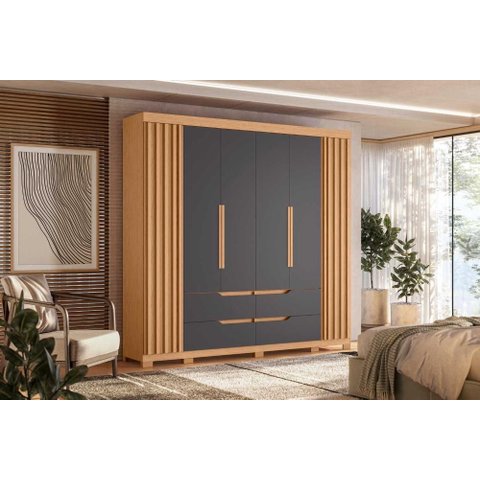 Guarda Roupa Casal Doble 6 Portas e 4 Gavetas - Freijó Titanium - Albatroz