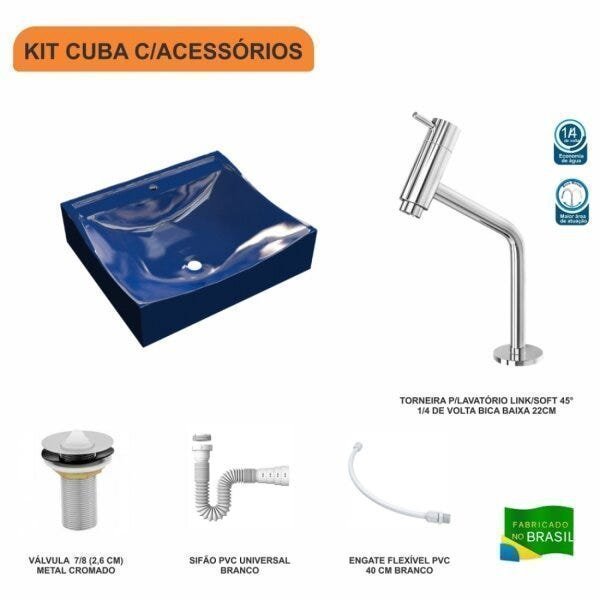 Kit Cuba Q440 com Torneira Pratika 1060 Metal e Válvula 1 Pol. Sifão PVC e Flexível Compace - 3