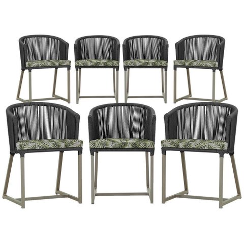 7 Cadeiras de Jantar Área Noronha em Alumínio com Pintura Fendi Corda Náutica Estofado 5 Trama Origi