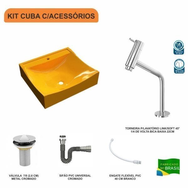 Kit Cuba Q440 com Torneira Pratika 1060 Metal e Válvula 1 Pol. Sifão Cromado e Flexível Compace - 3