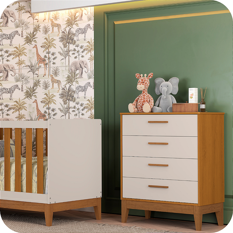 Quarto de Bebê Guarda Roupa + Cômoda Infantil 4g Areia Savana Flip
