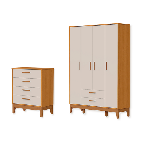 Quarto de Bebê Guarda Roupa + Cômoda Infantil 4g Areia Savana Flip