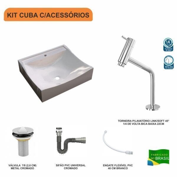 Kit Cuba Q440 com Torneira Pratika 1060 Metal e Válvula 1 Pol. Sifão Cromado e Flexível Compace - 3