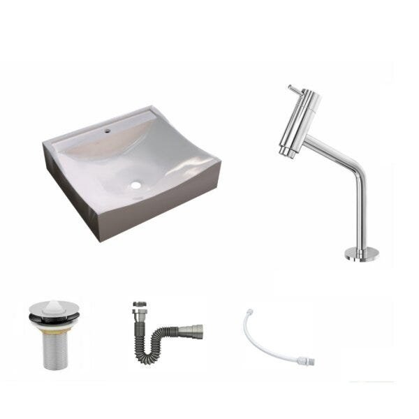 Kit Cuba Q440 com Torneira Pratika 1060 Metal e Válvula 1 Pol. Sifão Cromado e Flexível Compace - 2