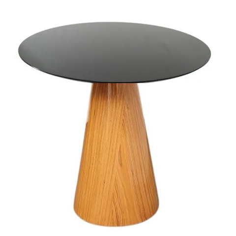Mesa Lateral Cone Base Laminada em Madeira Natural e Tampo 51 cm - Laqueado - Preto