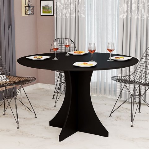 Mesa de Jantar Redonda Elisa 4 Lugares 90x90 Base em X em Mdf - Preto