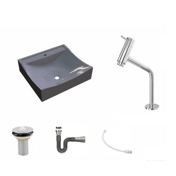 Kit Cuba Q440 com Torneira Pratika 1060 Metal e Válvula 1 Pol. Sifão Cromado e Flexível Compace - 2