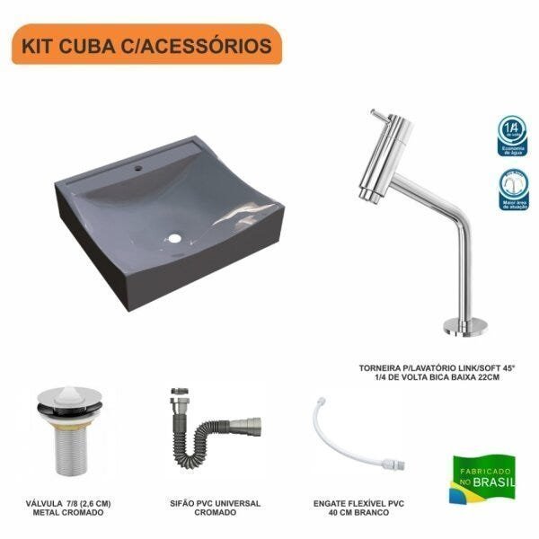 Kit Cuba Q440 com Torneira Pratika 1060 Metal e Válvula 1 Pol. Sifão Cromado e Flexível Compace - 3