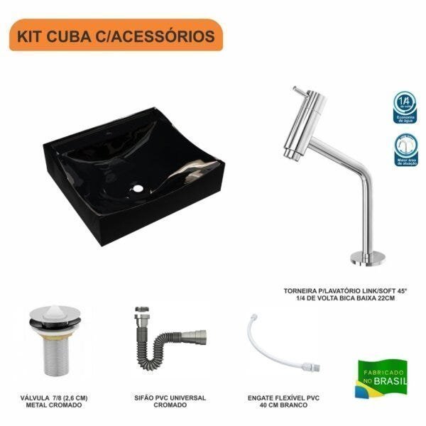 Kit Cuba Q440 com Torneira Pratika 1060 Metal e Válvula 1 Pol. Sifão Cromado e Flexível Compace - 3