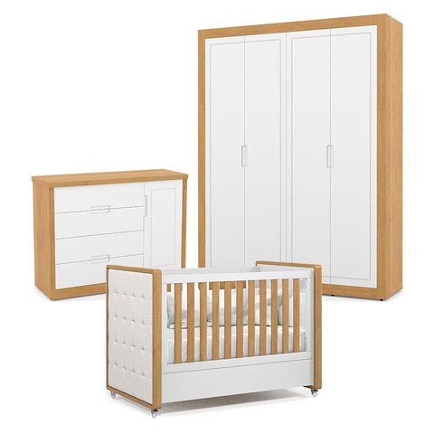 Quarto de Bebe 4 Portas Tutto New Freijó Branco Acetinado com Capitonê New Boucle - Matic