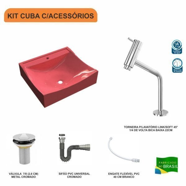 Kit Cuba Q440 com Torneira Pratika 1060 Metal e Válvula 1 Pol. Sifão Cromado e Flexível Compace - 3