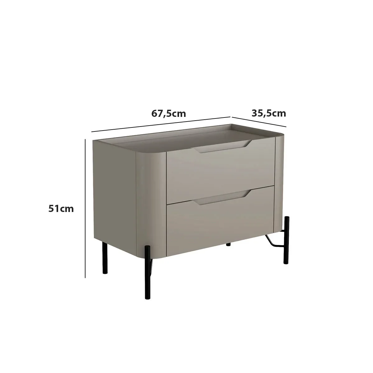 Mesa de Cabeceira 2 Gavetas L67,5 X A51cm Mdf Grigio/preto - 2