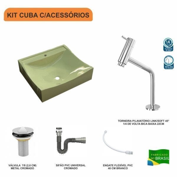 Kit Cuba Q440 com Torneira Pratika 1060 Metal e Válvula 1 Pol. Sifão Cromado e Flexível Compace - 3