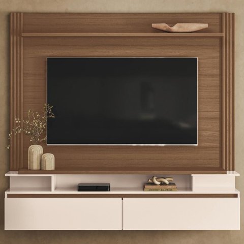 Painel Tv 65 Pol 181cm Bancada Suspensa Astor Castanho/off - Hb Móveis