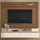 Ver imagem 1 de Painel Tv 65 Pol 181cm Bancada Suspensa Astor Castanho/off - Hb Móveis