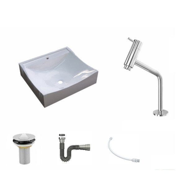 Kit Cuba Q440 com Torneira Pratika 1060 Metal e Válvula 1 Pol. Sifão Cromado e Flexível Compace - 2