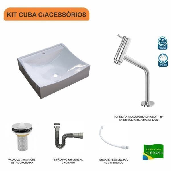 Kit Cuba Q440 com Torneira Pratika 1060 Metal e Válvula 1 Pol. Sifão Cromado e Flexível Compace - 3
