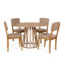 Ver imagem 1 de Mesa de Jantar Redonda Gabi Jade com 4 Cadeiras Estofadas Ella Marrom Claro