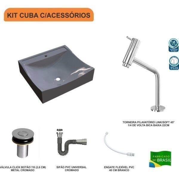Kit Cuba Q440 com Torneira Pratika 1060 Metal e Válvula Click 1"B Sifão Cromado e Flexível Compace - 3