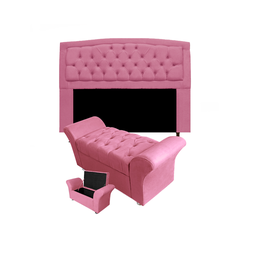 Kit Cabeceira Geovana com Baú Veneza Queen 160 Cm Suede Rosa Barbie - Incasa Decor - 1