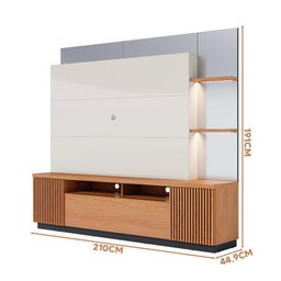 Painel Home para Tv até 70 Polegadas com Espelho Freijó Off White Preto Fosco Goya Jm Móveis - 4