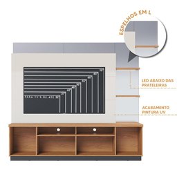 Painel Home para Tv até 70 Polegadas com Espelho Freijó Off White Preto Fosco Goya Jm Móveis - 2