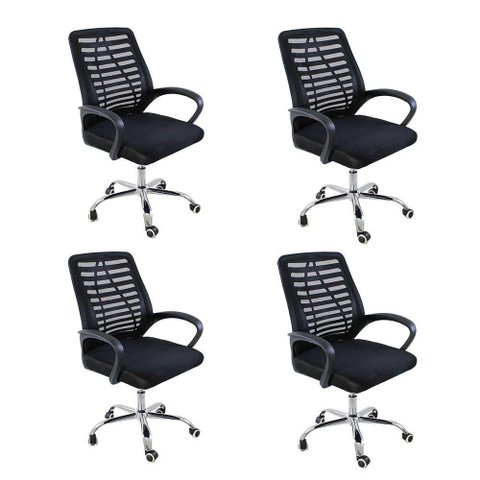 Kit 4 Cadeiras de Escritório Esteirinha Mesh Ergonômica Preto