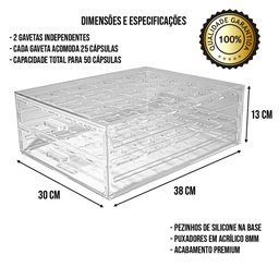 Suporte Acrílico Porta Cápsulas BBlend 2 Gavetas para 50 cápsulas Centauri Acrílicos PC-BB-50 - 4