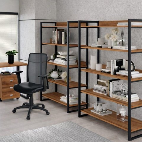 Estante Prateleira de 5 Lugares Marrom/Noce/Preto