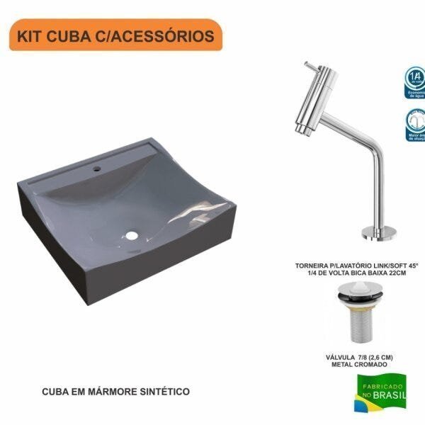 Kit Cuba Q440 com Torneira Pratika 1060 Metal e Válvula 1 Pol. Compace - 3