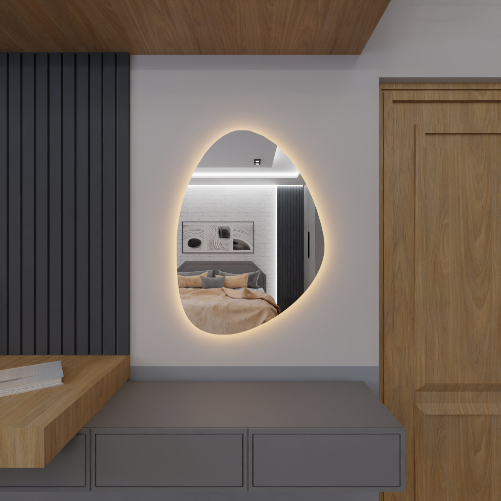 Espelho Orgânico Decorativo Lapidado com Led 70x50 Cm E02 para Sala, Quarto, Banheiro, 3000k 220v - 8
